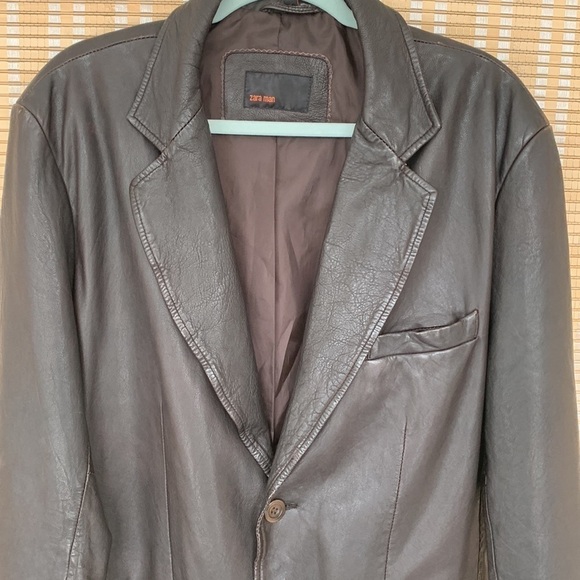 Zara man dark brown genuine leather blazer-jacket, size XL - Picture 3 of 14